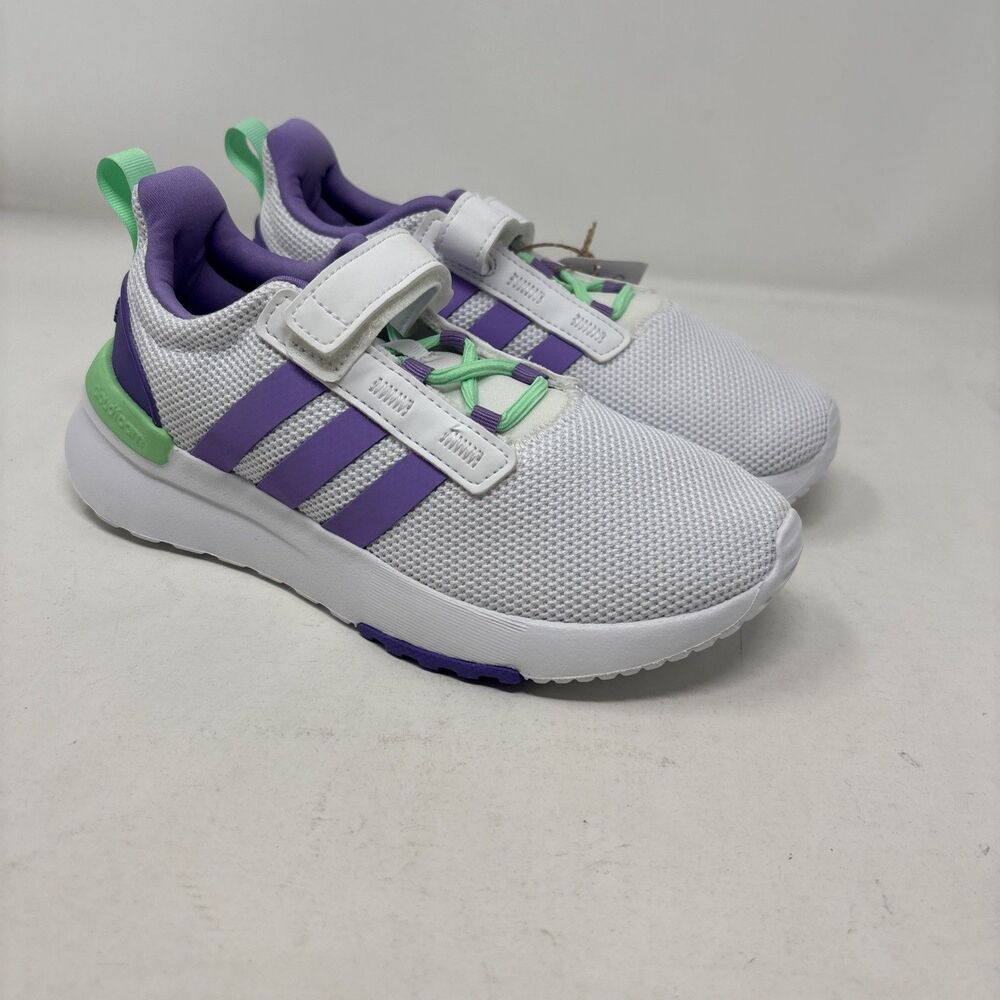 Adidas Racer TR21 C Kids White Purple Green Running Shoes H06297 Size 2.5
